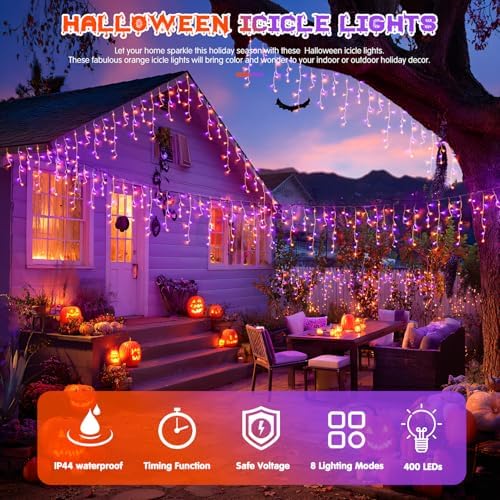 JMEXSUSS Orange and Purple Halloween Lights Outdoor, 400 LED 38.8 FT - Image 2