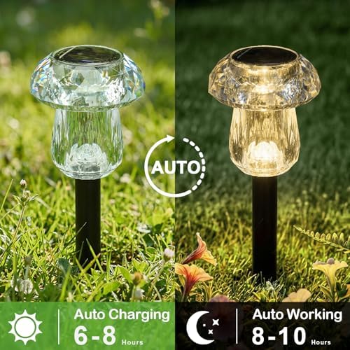 Solar Pathway Lights Outdoor 8 Pack Warm White Mushroom Decor - Image 3