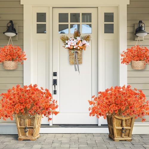 Artificial Flowers for Outdoors 12 Bundles Realistic Faux Plants UV Resistant Fake Silk Daisy with Eucalyptus for Boxwood Planter Patio Porch Outside Fall Thanksgiving Autumn Decoration(Fall) - Image 2
