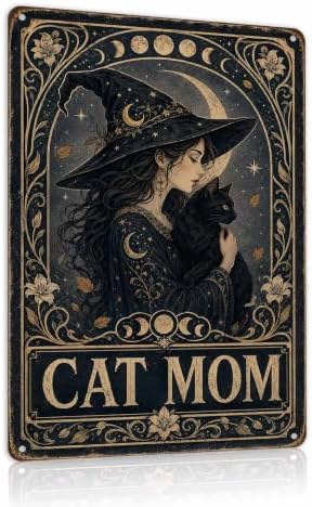 Halloween Metal Art Sign Vintage Cat Mom Witch Wall Decor by Unknown