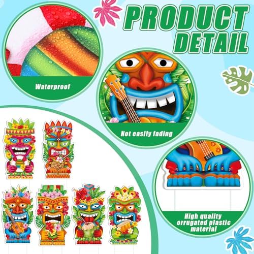 SiliFine 6 Pcs Tiki Outdoor Decor 2026 Vbs Decorations Jungle Party Rainforest Themed Decorations Outside Yard Sign Garden Stakes for Summer Hawaiian Luau Classroom Birthday Party - Image 2