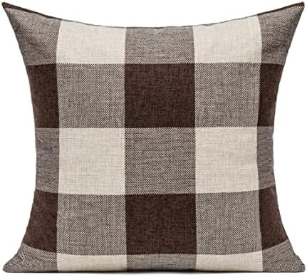 VAKADO Brown Beige Buffalo Plaids Decorative Throw Pillow Covers Farmhouse Retro Checked Square Cushion Cases Classic Coffee Check Home Decor Outdoor for Couch Sofa Patio 16x16 Set of 2 - Image 2