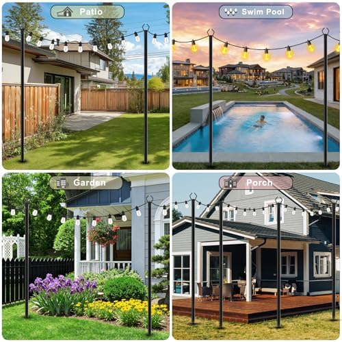AHRLHR 10 Pack String Light Poles, Outdoor String Light Pole 10 ft Forked Metal Light Pole with Adjustable Outdoor Light Stand, Deck, Backyard, Garden, Wedding, Rustproof and Sturdy with Hooks. - Image 2