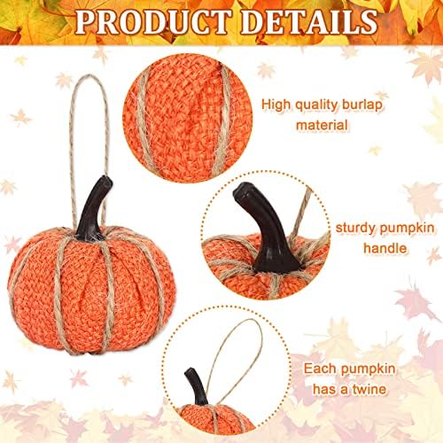 AnyDesign 16Pcs Fall Thanksgiving Pumpkin Hanging Ornament Green Flaxen Orange Brown Burlap Pumpkin Hanging Decors for Autumn Harvest Halloween Christmas Party Tree Mantel Wall Home Decoration - Image 3
