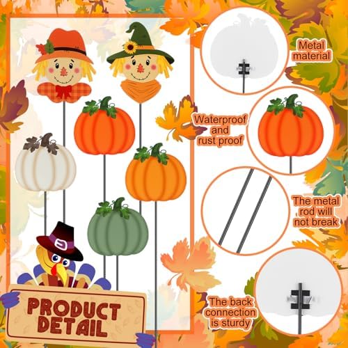 6 Pcs 12'' Fall Yard Stakes Pumpkin Scarecrow Metal Sign Outdoor - Image 4