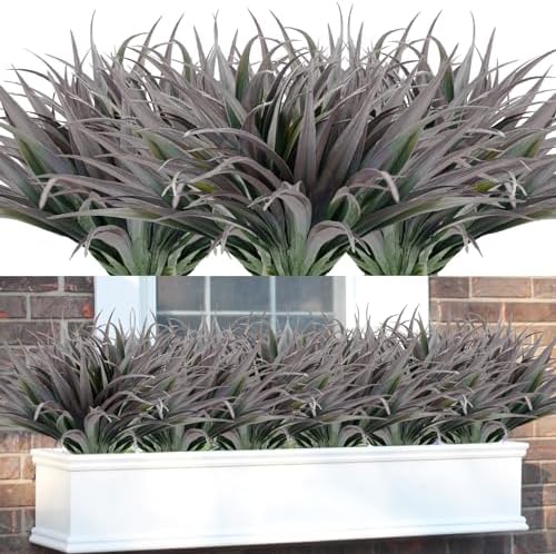 16Pcs Artificial Grass Fake Plants 17.3in Outdoor Plants UV Resistant Faux Greenery Stems Fake Grass for Home Window Garden Office Patio Pathway Front Porch Décor Green & Black by Phliofd