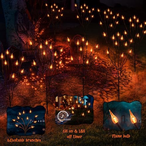 ODEETRONIC Halloween Pathway Lights, 3 Pack Orange Candle Stake Lights - Image 2