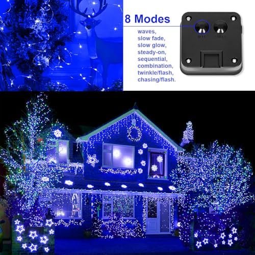 Solar Fairy Christmas String Lights, Blue 100Led Outdoor Waterproof - Image 4