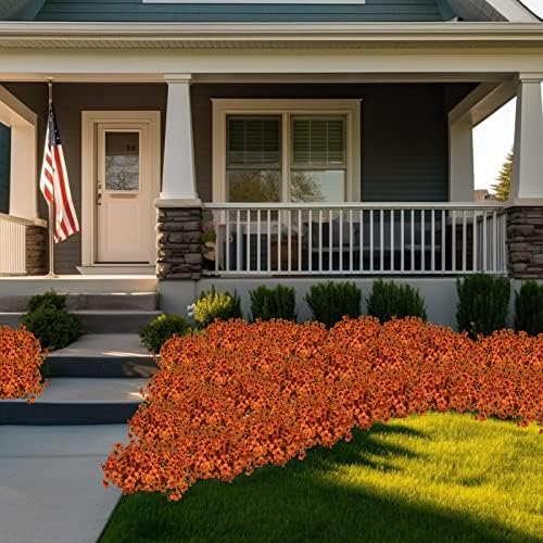 Lnoicy 12 Pcs Artificial Flowers for Outdoor,Plastic Flowers Decoration, UV Resistant Faux Flowers Shrubs, Artificial Plants for Indoor Outside Garden Home Wedding Farmhouse(Orange) - Image 6