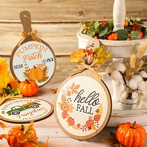 3 Pcs Hello Fall Signs Pumpkin Decor Wooden Fall Decorations for Home Vintage Fall Decor Pumpkin Sign Farm Fresh Home Wall Decor Autumn Harvest Farmhouse Wood Hanging Signs for Home Kitchen Decor - Image 4