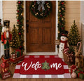 Tinideya 2 Pcs Christmas Doormats Xmas Tree Welcome Outdoor Door Mats Red and White Layered Front Door Rugs Non Slip Floor Mats for Holiday Porch Entryway Xmas Holiday Seasonal Decor by Tinideya