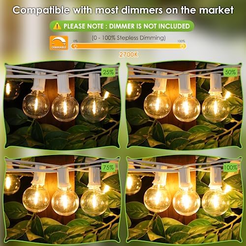 Mlambert 100Ft LED Outdoor String Lights, Dimmable Waterproof G40 Globe Patio Lights with 50+3 2700K Shatterproof Bulbs for Cafe Bistro-White Cord - Image 2