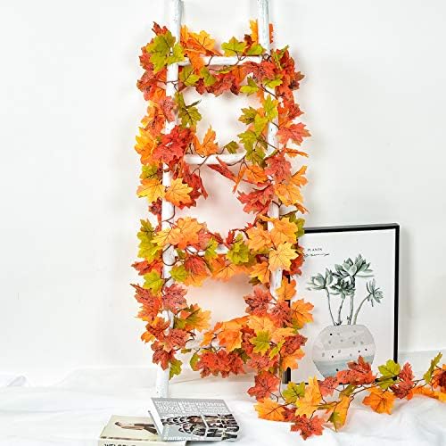 DearHouse 2 Pack Fall Garland Maple Leaf, 5.9Ft/Piece Hanging Vine Garland Artificial Autumn Foliage Garland Thanksgiving Decor for Home Wedding Fireplace Party Christmas (Green) - Image 4
