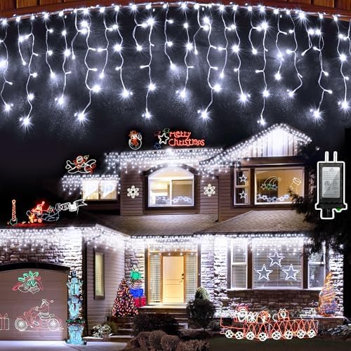 Christmas Icicle Lights Outdoor 82FT 810 LED Drops Cool White by HRANBOTY