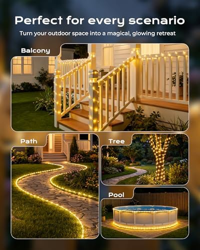Brightown Solar Rope Lights, 2 Pack Total 78FT 200LED Warm White Solar String Lights Outdoor, IP65 Waterproof Solar Powered Fairy Lights with 8 Lighting Modes for Yard Garden Patio Tree Decoration - Image 5