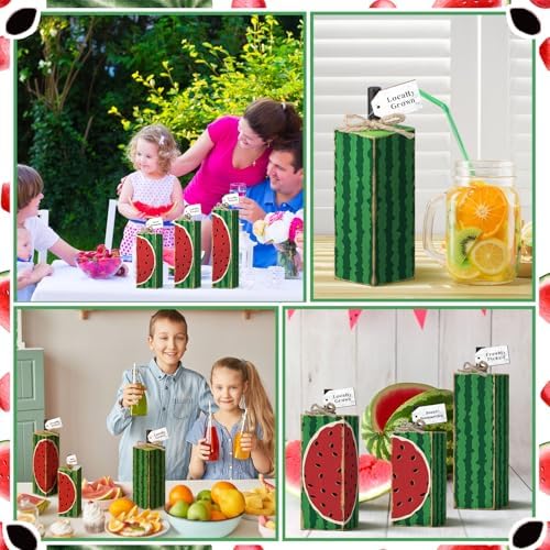 Yousoontic 3 Pcs Summer Wooden Table Decor Watermelon Table Centerpiece Wooden Watermelon Block Signs Summer Decoration for Home Office Kitchen Mantel Shelf - Image 5