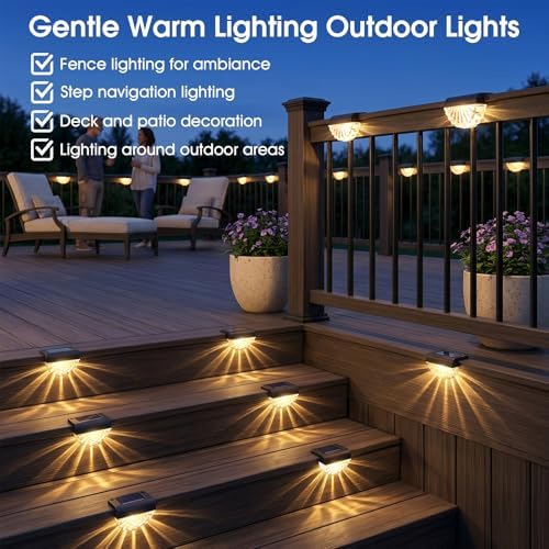 Greluna Solar Step Lights Outdoor, 16 Pack Waterproof Deck Lights, Auto Dusk to Dawn Fence Lights with Warm White Glow, Easy Install for Fence, Patio, Stairs, Pathway, Garden Lighting - Image 6