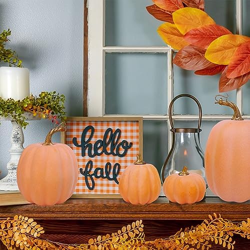 Winlyn 10 Pcs Assorted Artificial Orange Pumpkins Decorative Pumpkins Faux Light Orange Pumpkins Foam Pumpkins for Fall Harvest Autumn Wedding Thanksgiving Halloween Table Centerpiece Mantel Décor - Image 4
