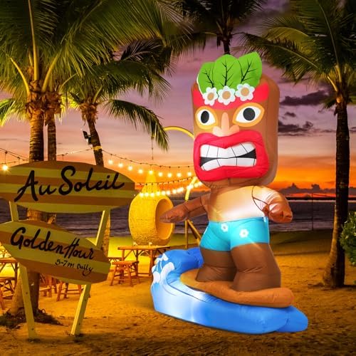 Shappy 5 Ft Inflatable Surfboard Lighted Blow up Tiki Hawaiian Party Decor - Image 6