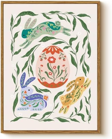 easter bunny wall art framed canvas spring rabbit print floral egg artwork nursery decor kids room woodland animal painting cottagecore wall decor farmhouse spring home decoration pastel bunny picture gift for kids by WHASAYART