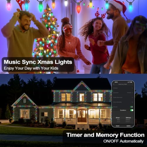 Smart C9 Christmas Outdoor Lights, 164FT 200LED APP Remote Control String Lights, DIY Chasing Xmas Lights, RGB Color Changing with Timer & Music Sync for Holiday Xmas Tree Decoration - Image 5