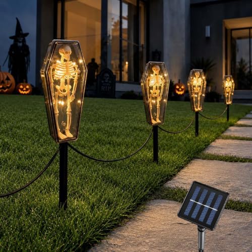 4 Pack Solar Halloween Skeleton Coffin Lights Outdoor Pathway Decorations by Unknown