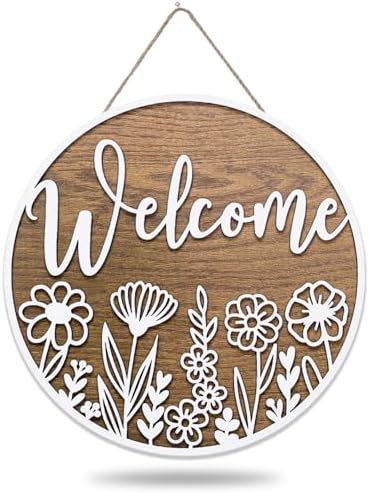 JarThenaAMCS 3D White Wildflower Welcome Door Sign Daisy Floral Wooden Hanging Sign Flower Front Door Hanger for Indoor Outdoor Farmhouse Home Porch Decor by JarThenaAMCS