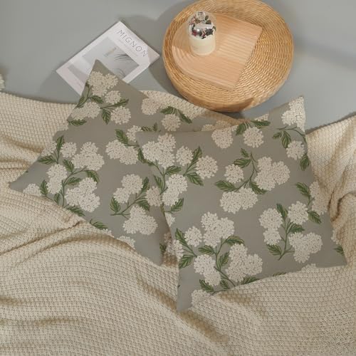 Grey Pillow Covers 22x22 Inch 2 Pcs Gray Green Hydrangea Flower Decor Throw Pillows Vintage Floral Seasonal Spring Summer Outdoor Decoration Pillowcase Linen Cushion Cover for Couch Sofa - Image 5