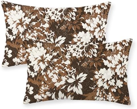 Boho Outdoor Brown Floral Vintage Pillow Covers 12x20 Set of 2 by JEFERSO