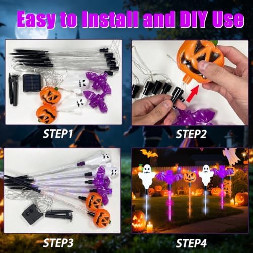 Halloween Solar Lights Outdoor, 6 Pack Pumpkin Ghost Bat Yard Stakes - Image 7
