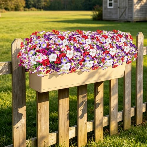 Artificial Faux Petunias Flowers for Outdoors, 12 Bundles UV Resistant Fake Petunias Plants Realistic Silk Flower for Porch Planters Garden Porch Balcony Porch Yard Window Box - Image 7