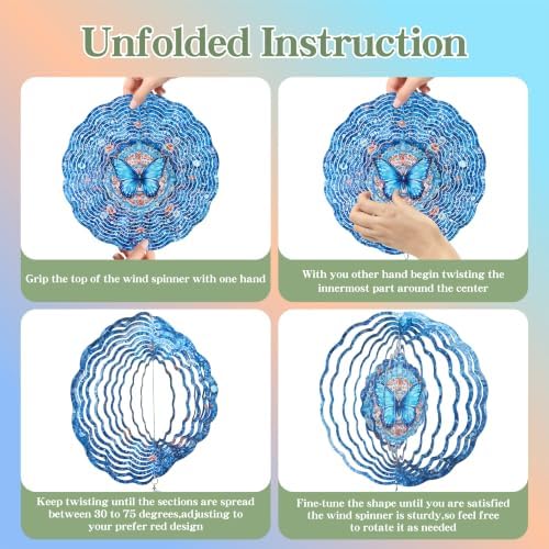 10 Inch 3D Butterfly Wind Spinner with Crystal Pendant, Renyalora Blue Metal Mandala Hanging Spinner, Kinetic Wind Sculpture for Outdoor Yard, Garden, Patio, Balcony Decor - Image 5