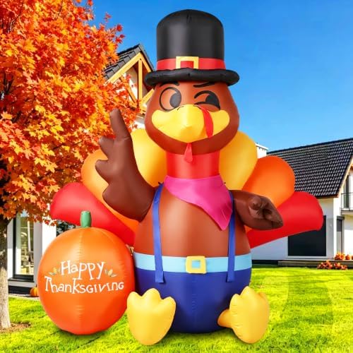 6.3FT Thanksgiving Inflatables Turkey Outdoor Decorations with LED Lights by inflatablesoutdoordecoration