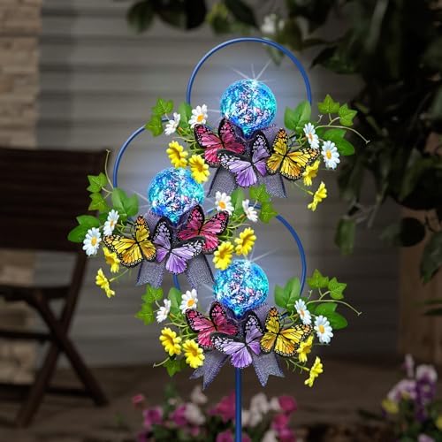 Solar Lights Outdoor Garden Stakes,Butterfly & Flower LED Colorful Lights by HomeGardenDecorations