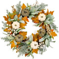 Pinkpum 20" Fall Wreath for Front Door Pumpkin Lambs Ear Wall Decor Autumn by Pinkpum