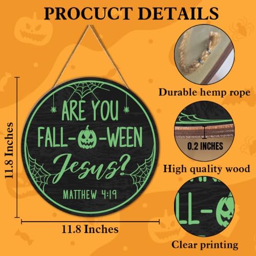 Christian Halloween Decorations Are You Fall-O-Ween Jesus Sign Halloween Pumpkin Door Sign Wooden Hanger for Front Door Porch Wall Indoor Home Office Bedroom Decor - Image 2