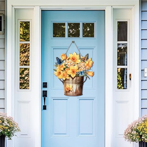 Novabright Spring Decorations for Home Spring Daffodil Hanging Sign Daffodil Porch Door Hanger Decor Rustic Wood Wall Hanging Decoration for Home Porch Door Decor and Mom Wife Grandma Gift - Image 3