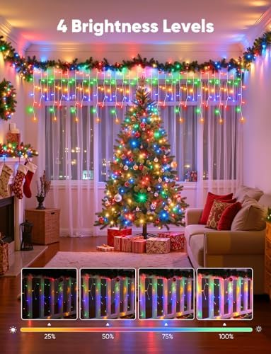 Icicle Lights Outdoor - 66 FT 736 LED Icicle Christmas Lights with 138 Drops, 8 Modes Icicle String Lights with Remote & Timer, Waterproof Fairy Lights for Roof Patio Tree House Decor, Multicolor - Image 4
