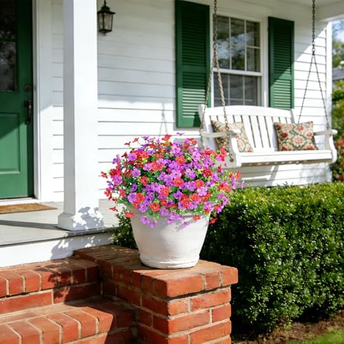 Ammyoo Artificial Fake Plants Flowers for Outdoor Spring Summer Decor, 12 Bundles Faux Silk Daisy for Planter Pot Colorful UV Resistant Look Real for Front Door Porch Patio Outside Yard(Purple Red) - Image 3