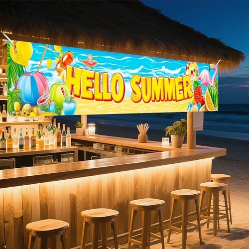 HOMETITUTE Hello Summer Outdoor Banner 10x3FT Large Beach Theme Backyard Party Decoration Tropical Pool Party BBQ Patio Garden Welcome Summer Indoor Outdoor Celebration Display - Image 7