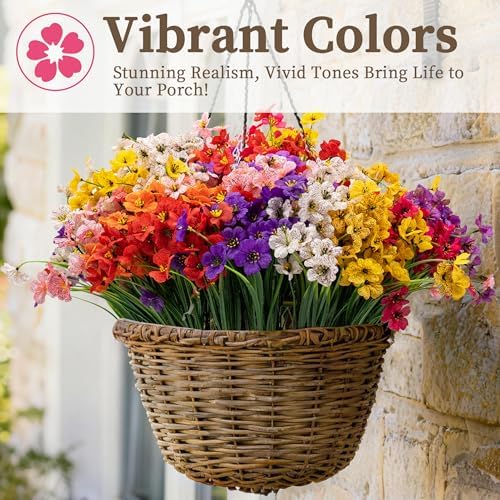 24 Bundles Artificial Flowers for Outdoors/Indoors, Fake Flowers Plants for Indoor Outside Garden Porch Window Box Home Wedding Farmhouse(8 Color) - Image 6