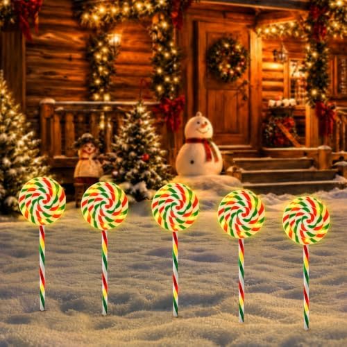 Outdoor Christmas Decorations, Lollipop Pathway Lights, 5 Pack - Image 3