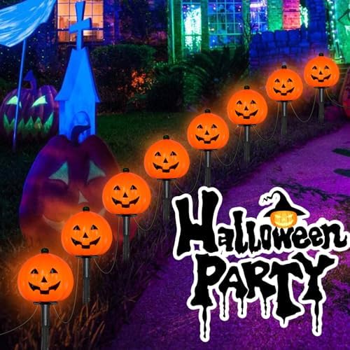 2 Sets 7Ft Halloween Decorations Pathway Lights Outdoor Pumpkin Stake Lights with 8 Jack-O Lantern Pumpkin Lights, 5 C7 LED Bulbs and 8 Stakes for Walkway Driveway Garden Lawn Lighting and Decor - Image 4