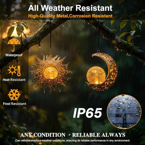 Solar Hanging Sun Moon Lanterns,Outdoor Waterproof Yard Lights Gifts - Image 6