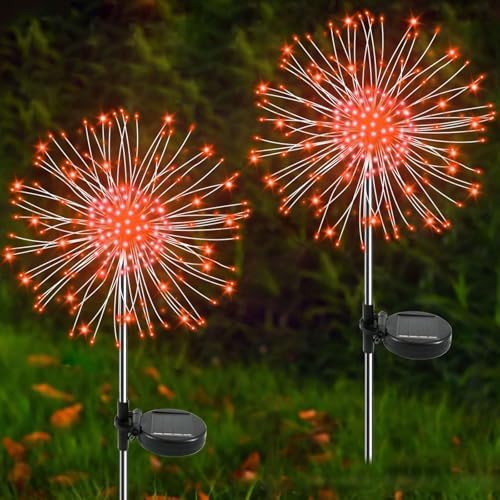Solar Garden Lights Outdoor, 2 Pack 120 LED Twinkling Firework Lights Decorative with 2 Modes, Outdoor Waterproof Solar Starburst Light for Outside Yard Pathway Garden Decor, Orange by Yaafen