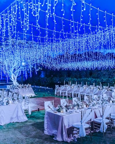 159 FT Blue Christmas Lights Outdoor, 1458 LED Waterproof Outside Christmas Lights Plug in, Timer & Memory, 8 Modes Fairy Lights with 324 Drops for House Eaves Yard Patio Wedding Decorations - Image 2