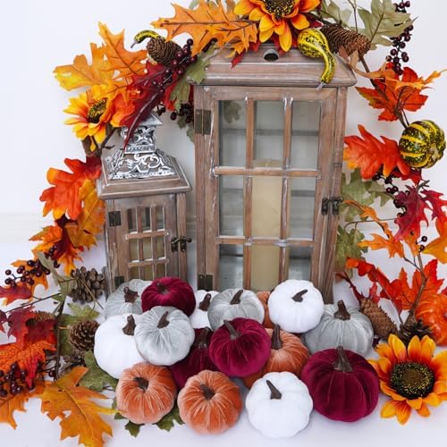 Winlyn 16 Pcs Assorted Fall Artificial Velvet Pumpkins Small Decorative Fabric Rustic Foam Pumpkins in Burgundy Bronze Gray White for Autumn Wedding Halloween Thanksgiving Table Centerpiece - Image 6