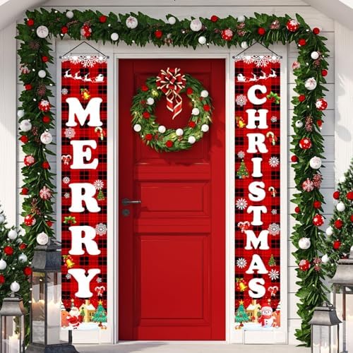 Christmas Decorations Outdoor Indoor Yard Front Porch, Merry Christmas Banner Door Decorations, Hanging Reusable Sign Xmas Decor for Home Outside Inside Yard Garage Front Door Wall, 71 Inch - Image 2