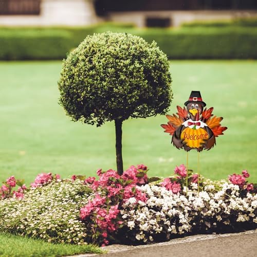 Metal Turkey Fall Harvest Outdoor Yard Stakes, Thanksgiving Turkey Pumpkin Yard Welcome Sign with Stake Outdoor Decoration - Image 5
