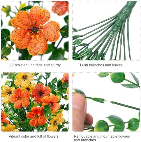 INSPRING Artificial Flowers for Outdoors Fake Mums Hanging Plants Decor, 2Pcs Silk Daisy with Eucalyptus UV Resistant Look Real Trailing Vines for Planter Front Door Patio Yard, OrangeYellow - Image 6